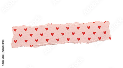 Fotografía Pink torn paper strip with cute red heart patterns showcasing a rustic textured