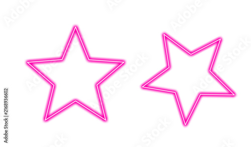 Fotografie Two pink neon glowing stars isolated on transparent background