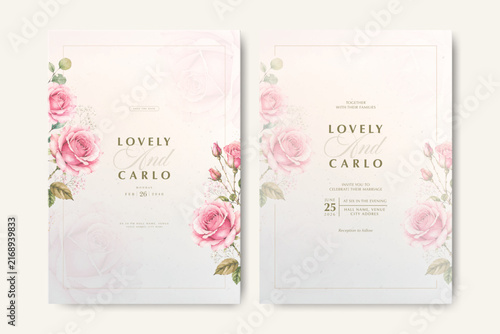 beautiful wedding invitation card set with roses watercolor