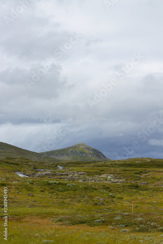 View of the hills during the hike to Helags from Ljungdalen. Sweden, Härjedalen