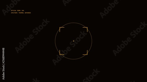 Thermal infrared camera hud overlay with optical zoom target reticle for military and surveillance tech applications animation 4k