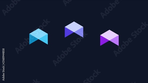 Abstract geometric motion with floating colorful cubes on dark animation 4k background, motion 3d
