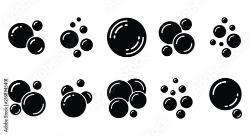 Bild auf Leinwand Black bubble silhouettes arranged in various cluster formations on a white backg