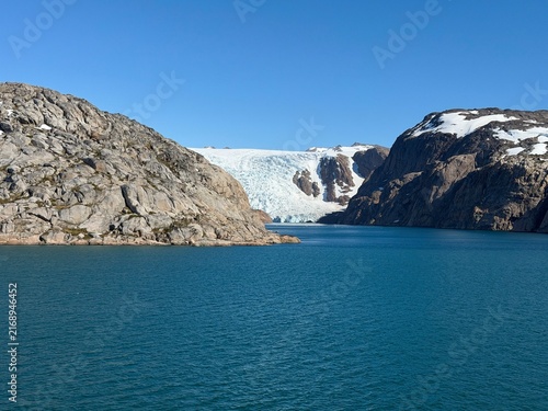 The mountains, fjords, and glaciers of Prince Christian Sound in the southern part of Greenland.