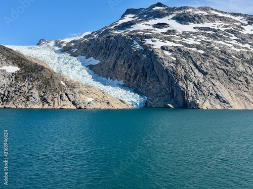 The mountains, fjords, and glaciers of Prince Christian Sound in the southern part of Greenland.