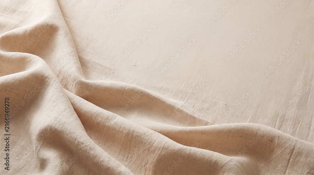 Fototapeta premium Natural Beige Linen Fabric Folds with Soft Daylight