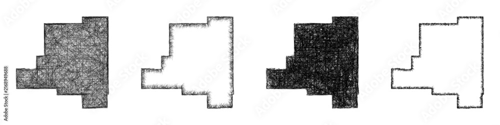 Fototapeta premium Sketch monochrome Lincoln, New Mexico outline map design set