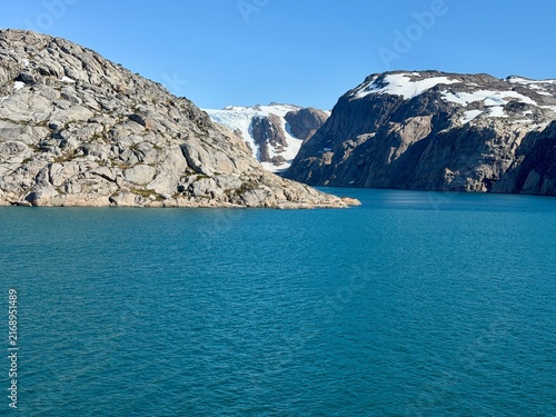 The mountains, fjords, and glaciers of Prince Christian Sound in the southern part of Greenland.