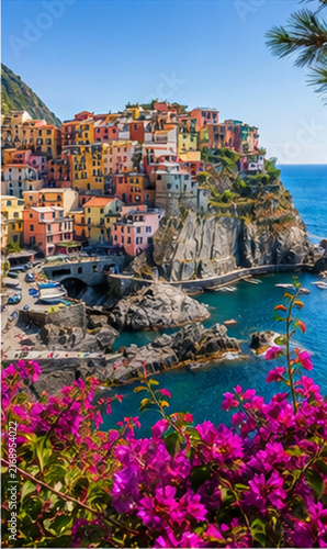 Colorful Mediterranean Cliffside Village by the Sea