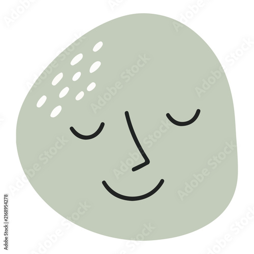 Minimalist hand drawn serene face illustration in sage green