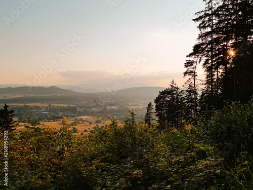 Fotografía Sunset landscape view Krzeszow, Poland