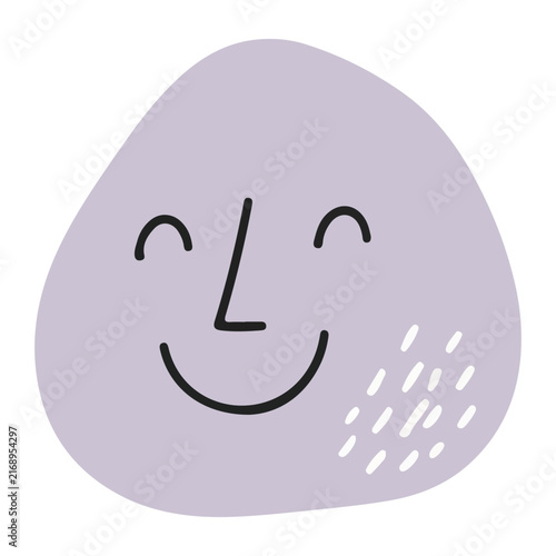Minimalist Smiling Abstract Face Doodle on Purple Organic Shape