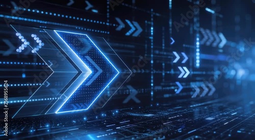 Futuristic glowing blue arrows and digital data streams suggesting speed, connectivity, and advanced technology