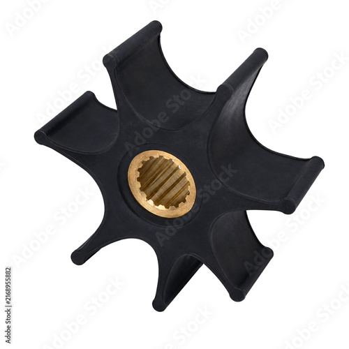 Black rubber impeller for boat water pumps, isolated on a transparent