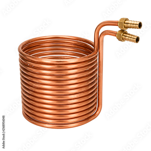 Industrial isolated copper cooling coil with brass fittings, heat