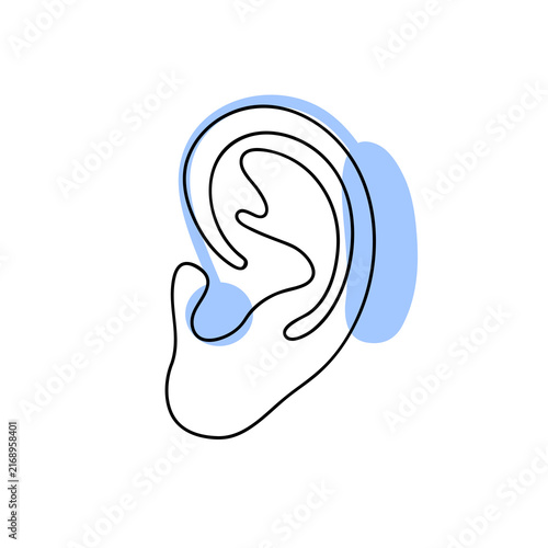 Human Ear with Hearing Aid One Line Art Blue Color Deaf Healthcare Audiology Minimalist Vector Illustration