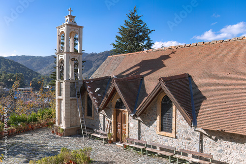 Church of the Archangel Michael showing its bell tower in Platanistasa village, Cyprus