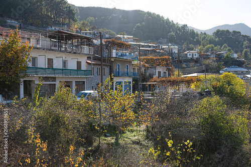 Platanistasa village houses nestled in the Troodos mountains of Cyprus