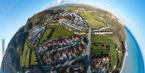 Pissouri coastal village aerial view in Cyprus
