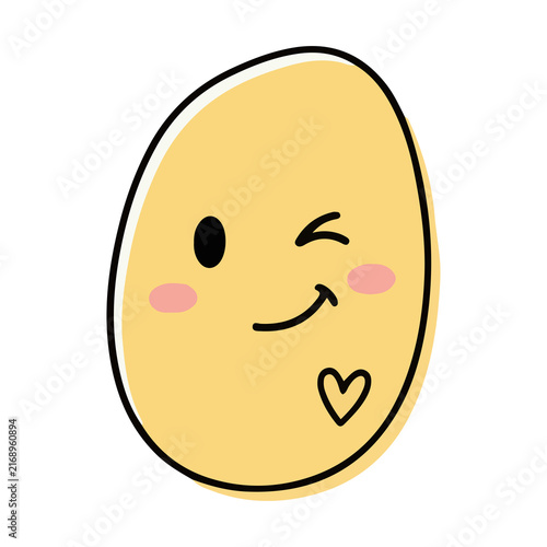 Cute Kawaii Egg Mascot Winking with Happy Smile and Heart