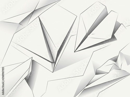 Abstract background featuring geometric white paper shapes with sharp folded edges and soft drop shadows depth effect