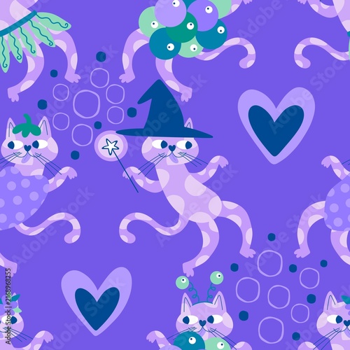 Halloween animals seamless cats pattern for wrapping paper and fabrics and linens and kids clothes print