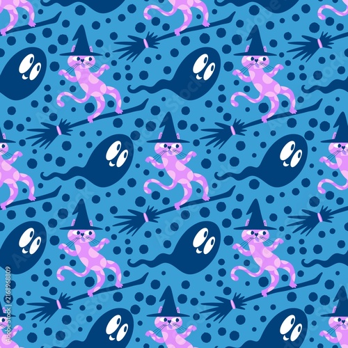 Halloween animals seamless cats pattern for wrapping paper and fabrics and linens and kids clothes print