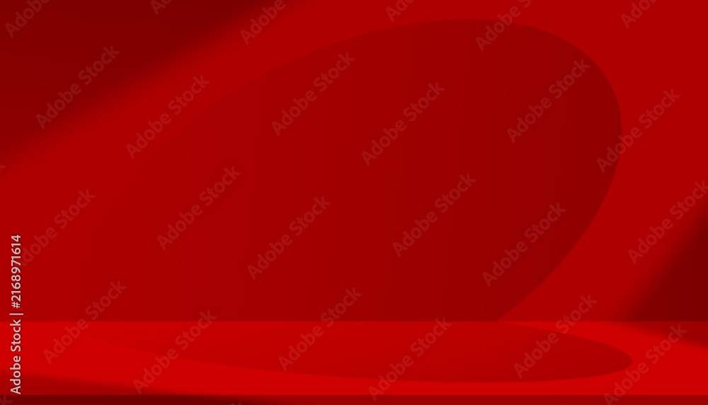 Fototapeta premium Red Background Studio With Heart Shape Shadow And Dramatic Light On Wall And Floor, Romantic Scene With Copy Space For Valentine Product Display, Cosmetic Mockup, Love Banner And Luxury Advertising.