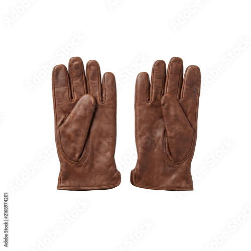 Obraz na plátne Pair of brown leather gloves on transparent background