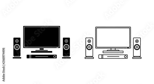 Vector illustration of home theater system icons on a transparent background