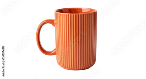 Vector illustration of orange ribbed ceramic mug on a transparent background