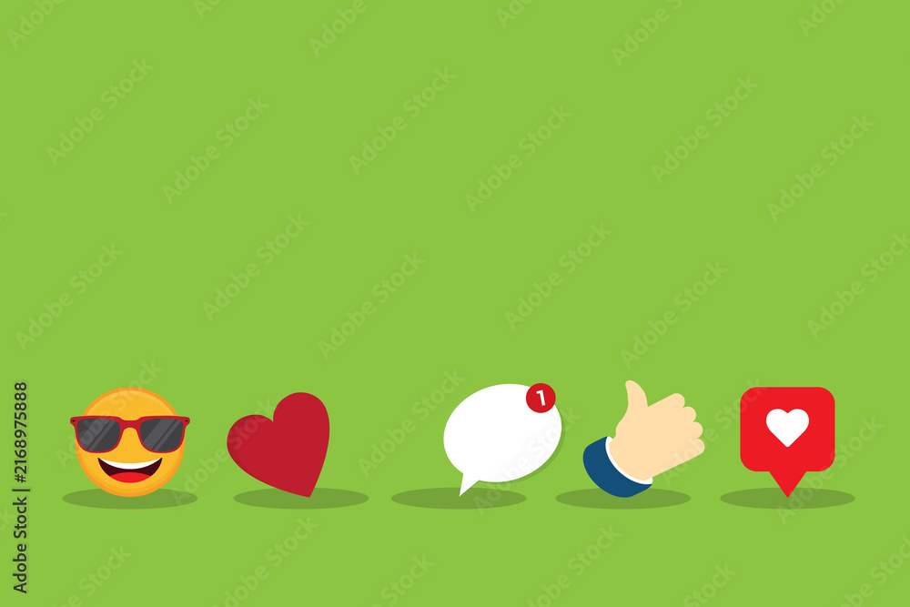 Fototapeta premium Social Network Engagement Icons with Emoji Heart Like and Comment