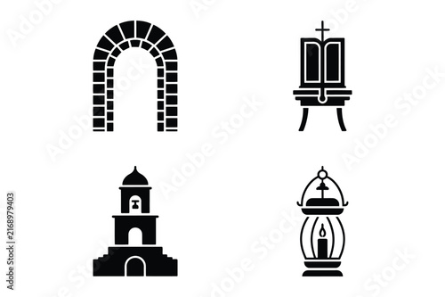 Religious architecture and sacred objects glyph elements with lanterns