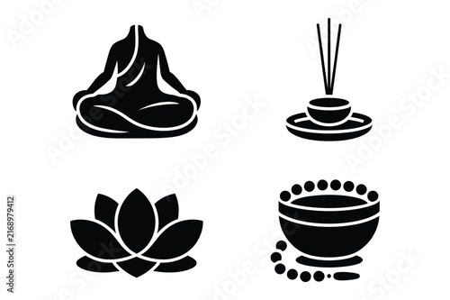 Meditation and spiritual mindfulness symbols glyph design with meditation