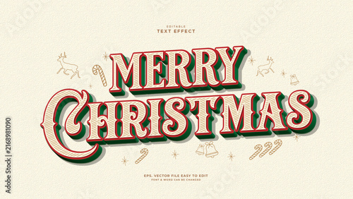 Fotografie editable merry christmas typography, retro red and green lettering with festive