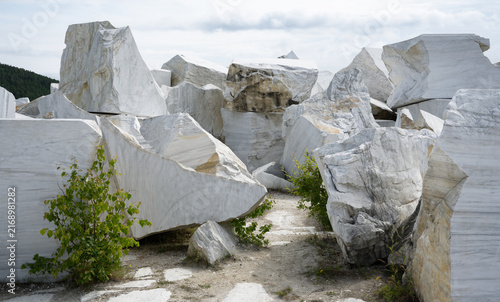 фотографія Large raw white marble blocks in a quarry