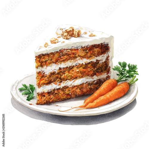 Принти на полотні Stylized watercolor Carrot Cake vector, modern artistic illustration with high-quality details on a pure white background