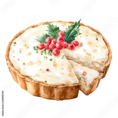 Canvas Print Stylized watercolor Christmas Pie vector, modern artistic illustration with high-quality details on a pure white background