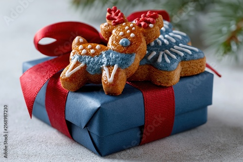 Christmas Cookies on Blue Gift Box