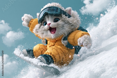 Fluffy Cat Snowboarding Adventure