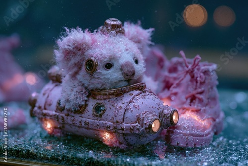 Fantasy Pink Koala in Tiny Submarine