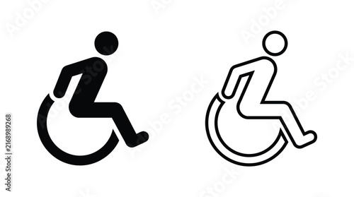Universal wheelchair accessibility sign rendered in bold black solid and thin outline digital vector style