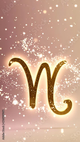 Vertical video of golden glowing Virgo zodiac sign with sparkles