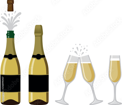 champagne bottle and glasses flat illustration