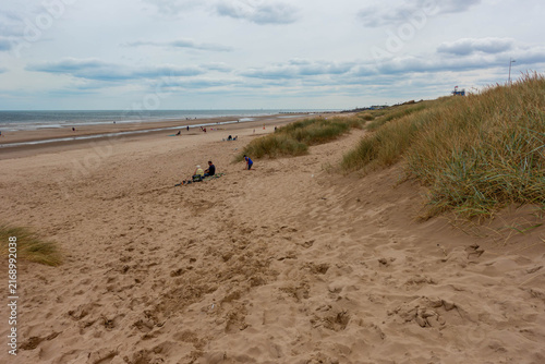 Obraz na plátne Mablethorpe North End beach is a sandy beach in Lincolnshire, UK seen here benea