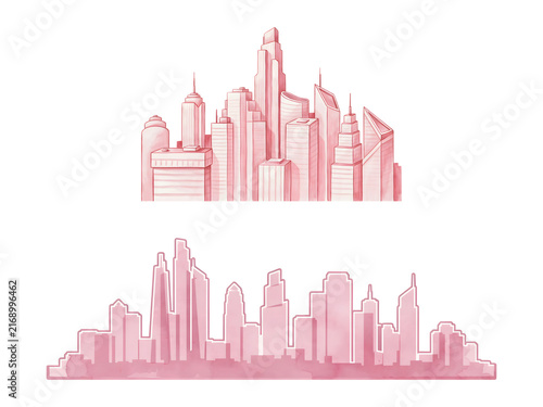 Modern City Skyline Silhouette Illustrations on Transparent Background