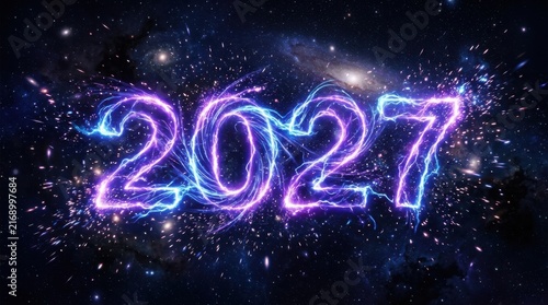 2027 Year Glowing Electric Energy Numbers in Cosmic Galaxy Background