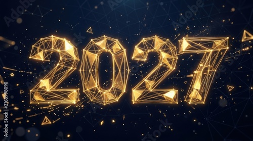 Golden 2027 Year Number Futuristic Network Connection Abstract Background
