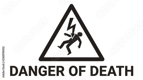 Bright yellow hazard sign featuring bold black warning triangle and lightning bolt symbol indicating severe risk of lethal electrical shock