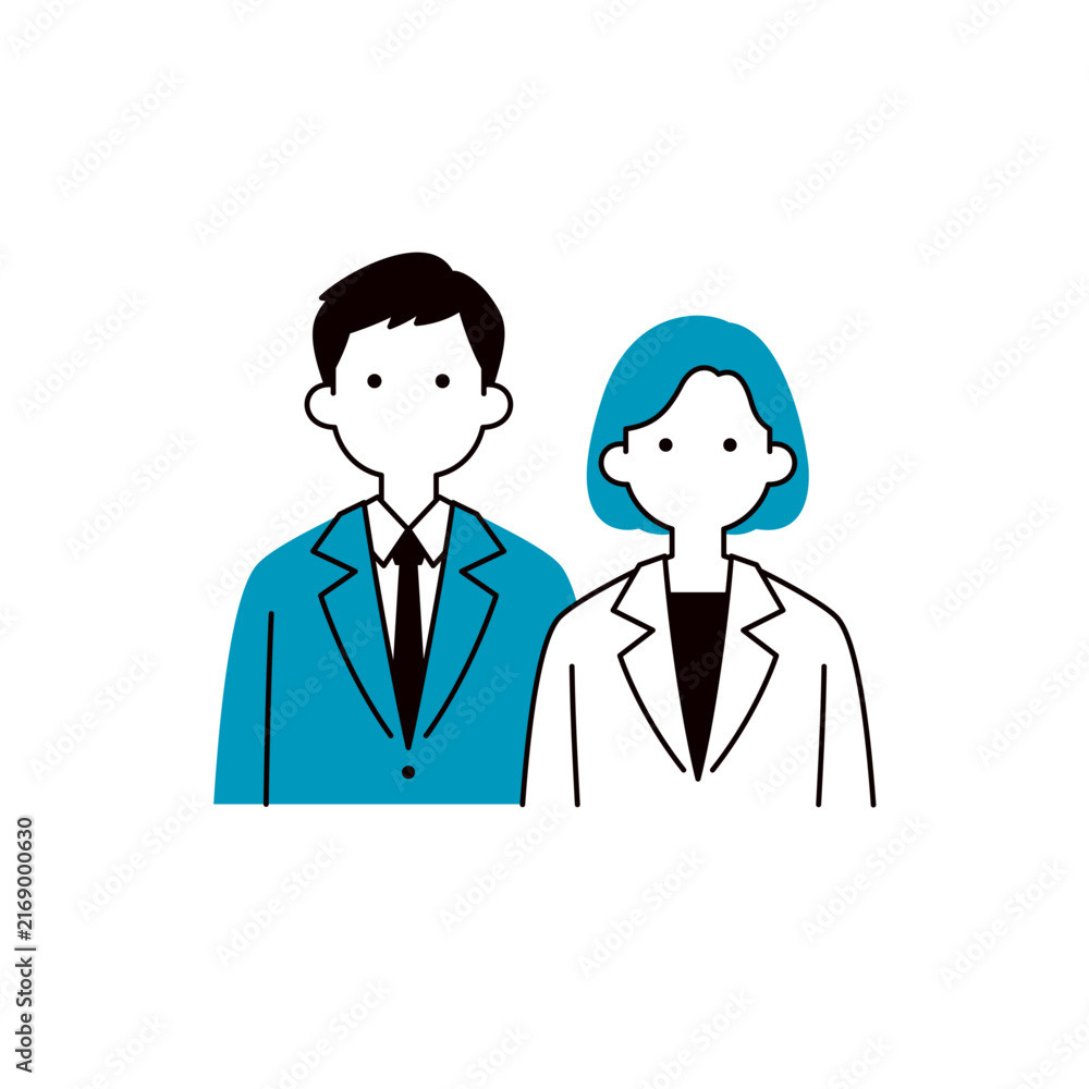 Fototapeta premium 企業で働く若い男女のビジネスパーソンのシンプルな線画の上半身ベクターイラスト素材セット